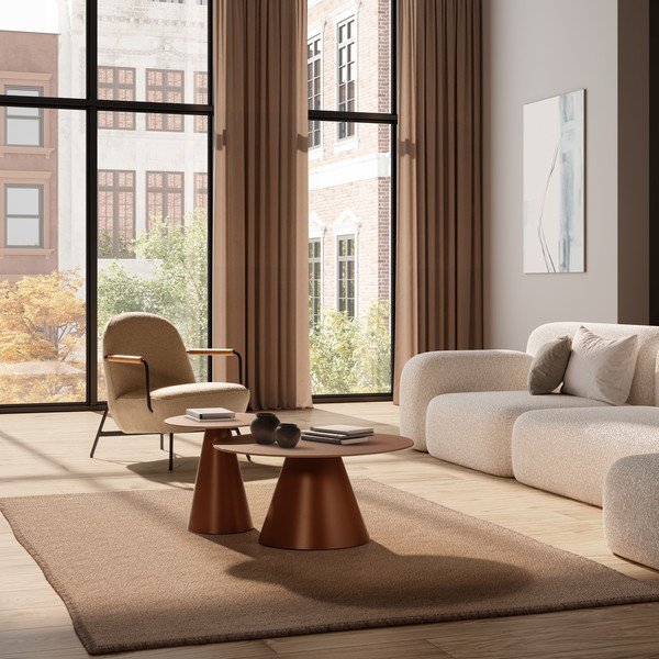 Smeđi okrugli stolići za kavu u setu 2 kom sa staklenom pločom stola ø 80 cm Vida – MOME-image-1