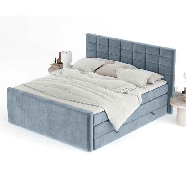 Plavi boxspring krevet s prostorom za odlaganje 160x200 cm Ava – Maison de Rêve-image-4