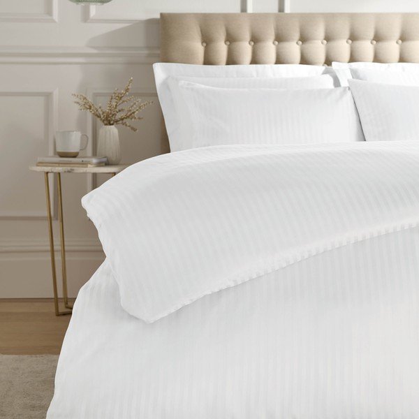 Bijela posteljina za bračni krevet/za produženi krevet od damasta 230x220 cm Satin Stripe – Catherine Lansfield-image-2