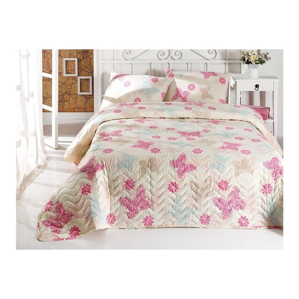 Prošiveni prekrivač za bračni krevet s jastučnicama Papillon, 200 x 220 cm