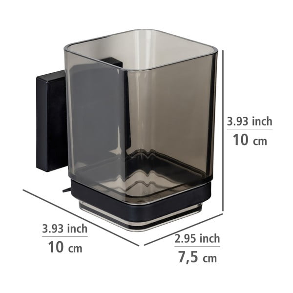 Crna plastična samoljepljiva čaša za četkice za zube Quadro – Wenko-image-4