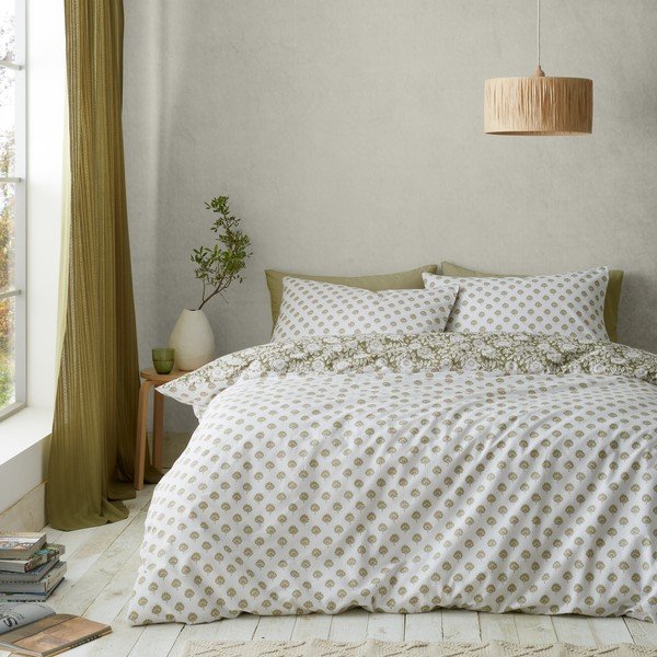 Bijela/zelena posteljina za bračni krevet 200x200 cm Tangier Floral – Pineapple Elephant-image-1