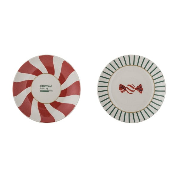 Crveni/krem desertni tanjuri u setu 2 kom s božićnim motivom od kamenine ø 12,5 cm Yule – Bloomingville