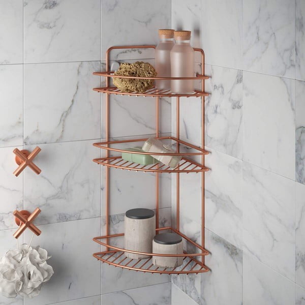 Zidna kutna troetažna polica za kupaonicu Metaltex Copper-image-2