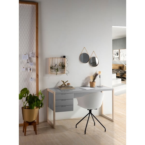 Sivi radni stol s nogama od borovine Marckeric Frank-image-1