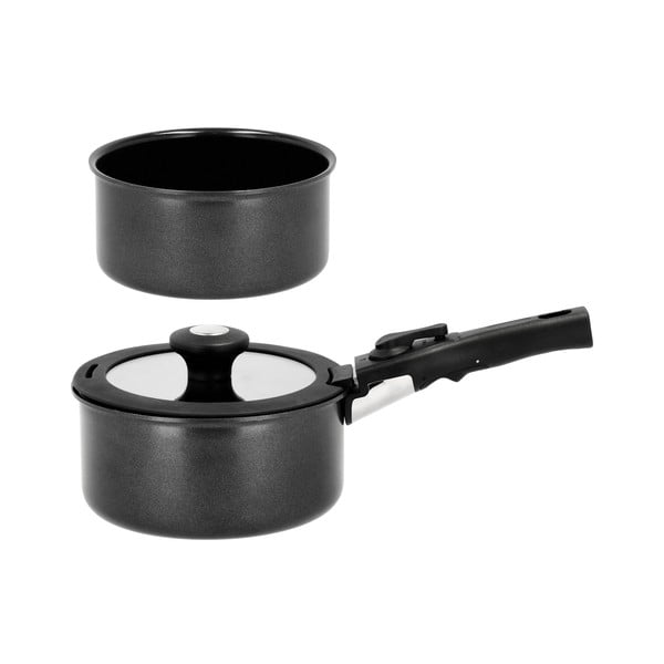 Aluminijski set tava s ručkom koja se može skinuti 2 kom s poklopcem/s neprianjajućom površinom 2,4 l – Holm