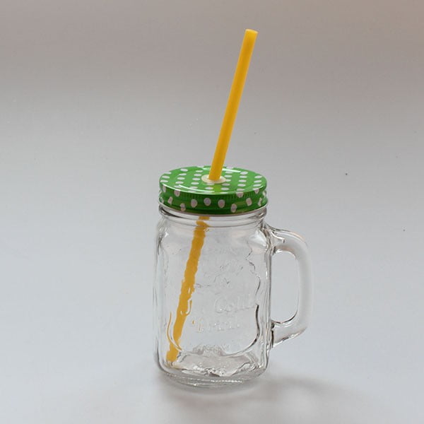 Čaša sa zelenim poklopcem i žutom slamkom Dakls, 450 ml
