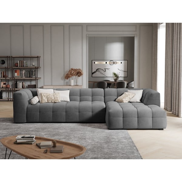 Siva baršunasta kutna garnitura Windsor & Co Sofas Vesta, desni kut-image-1