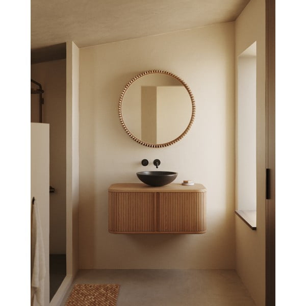 Zidno ogledalo s okvirom od masivnog drveta ø 60 cm Polke – Kave Home-image-1