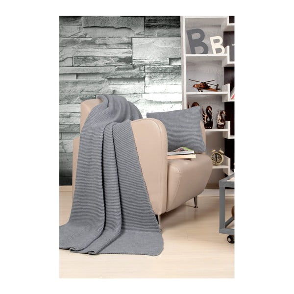 Set sivih pokrivača i jastuka Kate Louise Tricot Blanket Set Hanzade