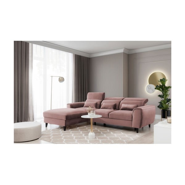 Ružičasta baršunasti sklopiva/s prostorom za odlaganje kutna garnitura (s lijevim kutom/s ležaljkom) Foble – ELTAP-image-3