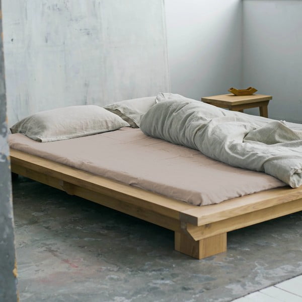 Bež/svjetlo smeđa lanena plahta s gumom 200x200 cm Portobello – Linen Tales-image-1