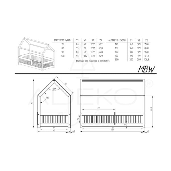 Dječji krevet od masivnog bora u obliku kućice 90x200 cm u prirodnoj boji Mila MBW – Adeko-image-3