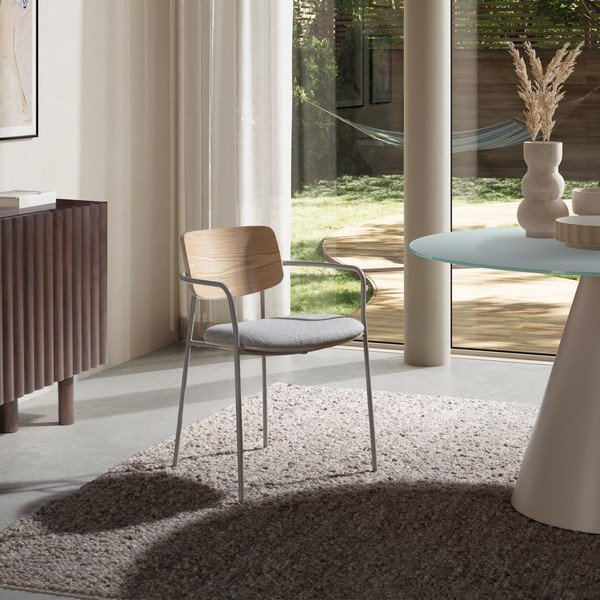 Svijetlo sive/u prirodnoj boji podstavljene blagovaonske stolice u setu s naslonima za ruke Nour – MOME-image-1