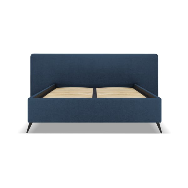 Tamno plavi tapecirani bračni krevet s prostorom za pohranu s podnicom 160x200 cm Walter – Milo Casa-image-1