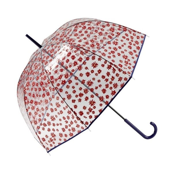 Prozirni štapićasti kišobran s crvenim detaljima Birdcage Flowers, ⌀ 85 cm