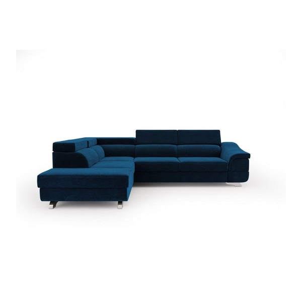Kraljevsko plavi kauč na razvlačenje s baršunastim pokrivačem Windsor &amp; Co Sofas Apollon, lijevi kut
