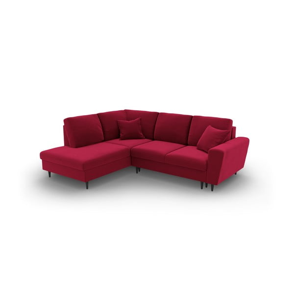 Crvena baršunasti sklopiva/s prostorom za odlaganje kutna garnitura (s lijevim kutom/u obliku slova L) Kyoto – Cosmopolitan Design-image-1