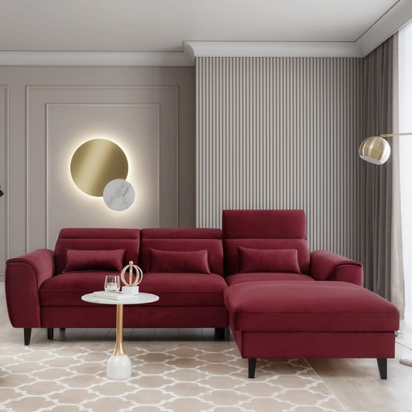 Crvena baršunasti sklopiva/s prostorom za odlaganje kutna garnitura (s desnim kutom/s ležaljkom) Foble – ELTAP-image-1