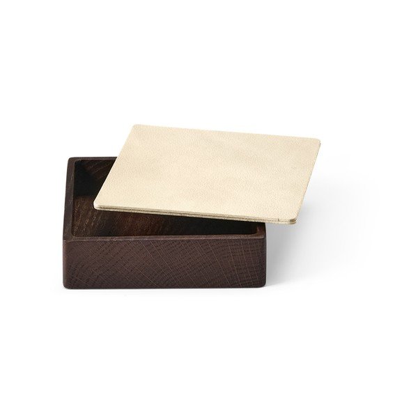 Smeđa/krem drvena/od eko kože kutija za pohranu s poklopcem/dekorativna 11x11x3,5 cm Square Nupo – LIND DNA-image-1