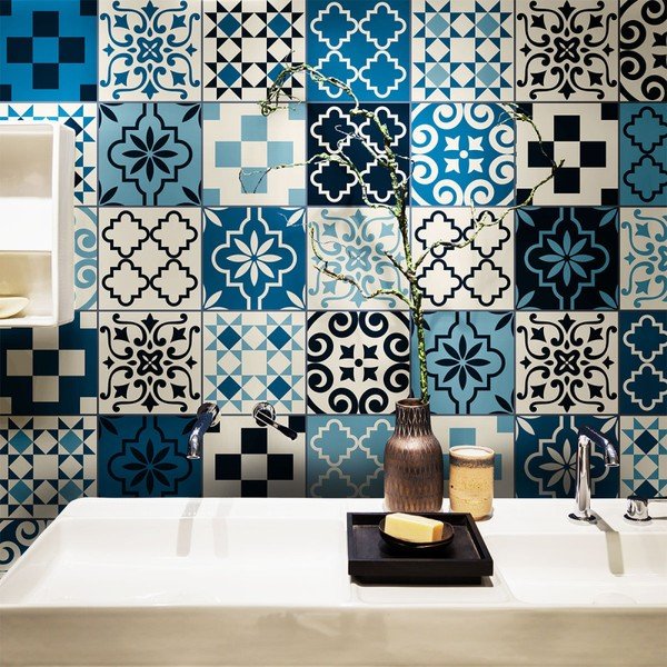 Set od 60 zidnih naljepnica Ambiance Cement Pločice Azulejos Caralinera zidne naljepnice, 15 x 15 cm-image-1