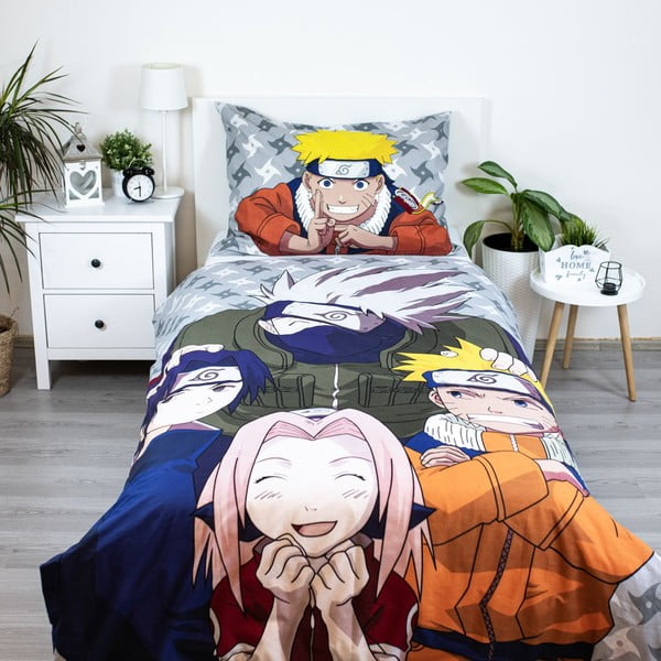Pamučna dječja posteljina za krevet za jednu osobu 140x200 cm Naruto "Grey" – Jerry Fabrics-image-1