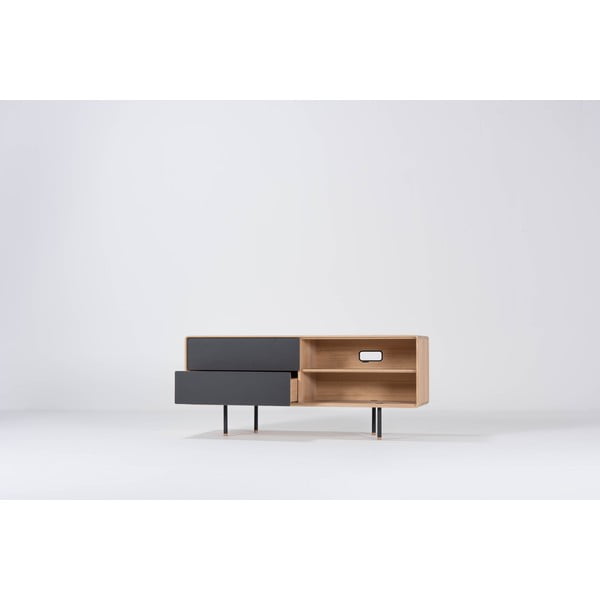 Crna/u prirodnoj boji TV komoda od punog hrasta 150x64 cm Fina – Gazzda-image-1