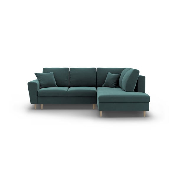 Petrolej zelena baršunasti sklopiva/s prostorom za odlaganje kutna garnitura (s desnim kutom/u obliku slova L) Kyoto – Cosmopolitan Design