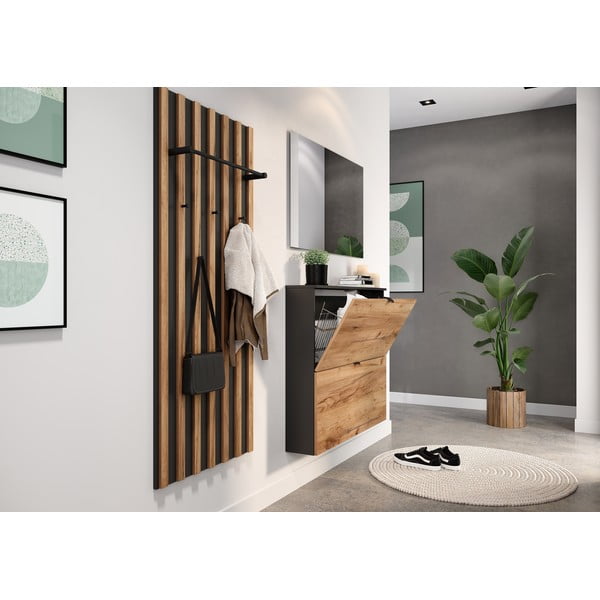 Antracitno sivi/u prirodnoj boji preklopni/viseći ormarić za cipele u dekoru hrasta 100x85x19 cm Renell – Germania-image-2