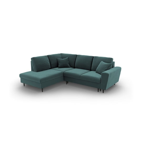 Petrolej zelena baršunasti sklopiva/s prostorom za odlaganje kutna garnitura (s lijevim kutom/u obliku slova L) Kyoto – Cosmopolitan Design-image-1