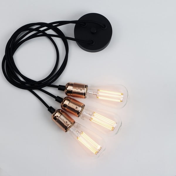 Trodijelna crna viseća lampa s detaljima u boji bakra Bulb Uno Attack-image-4
