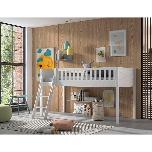 Bijeli podignuti dječji krevet od masivnog bora 90x200 cm SCOTT – Vipack-image-1