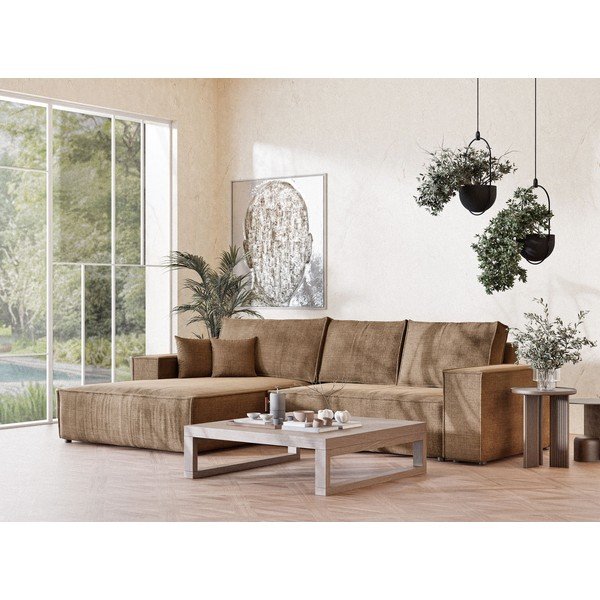 Svjetlo smeđa sklopiva/s prostorom za odlaganje kutna garnitura od šenila (s lijevim kutom/s ležaljkom) Maze – Maison de Rêve-image-1