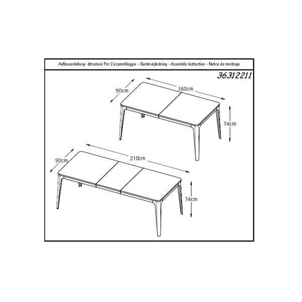 Blagovaonski stol na razvlačenje od bijelog hrasta Unique Furniture Amalfi, 160 x 90 cm-image-3