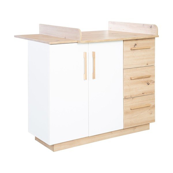 Bijela/u prirodnoj boji dječja komoda u dekoru hrasta s promjenjivim stolom 118x103x79 cm Lion – Roba-image-2