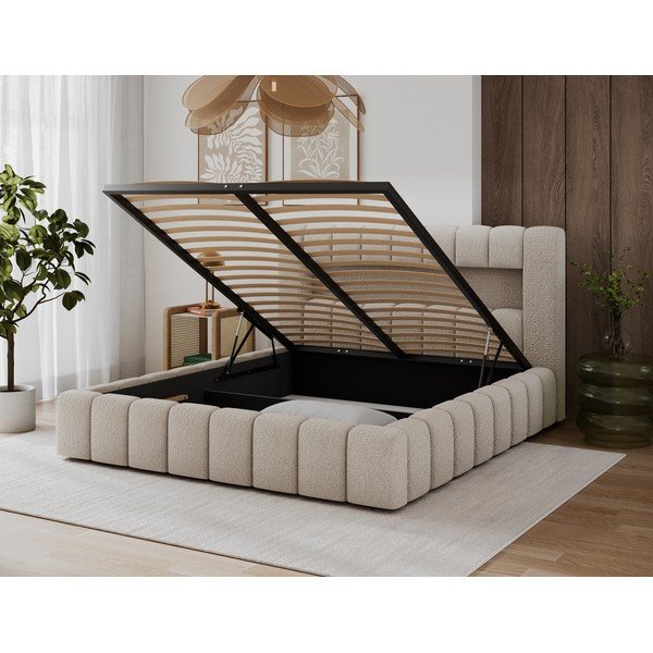 Bež tapecirani bračni krevet s prostorom za odlaganje s podnicom 180x200 cm Lamica – ELTAP-image-3