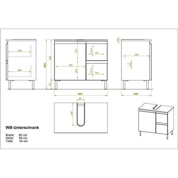 Bijeli ormarić ispod umivaonika u dekoru hrasta 60x56 cm Torrance - Germania-image-4