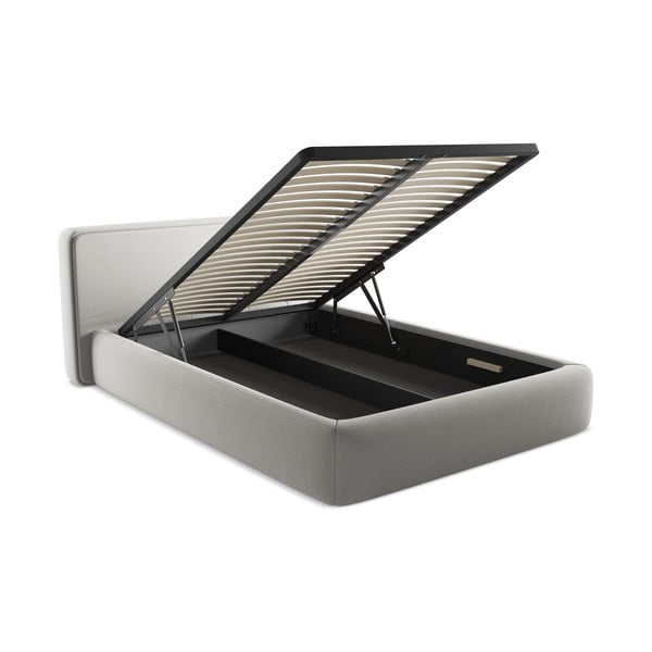 Svijetlo sivi tapecirani bračni krevet s prostorom za odlaganje s podnicom 140x200 cm Kiana – Makamii-image-3
