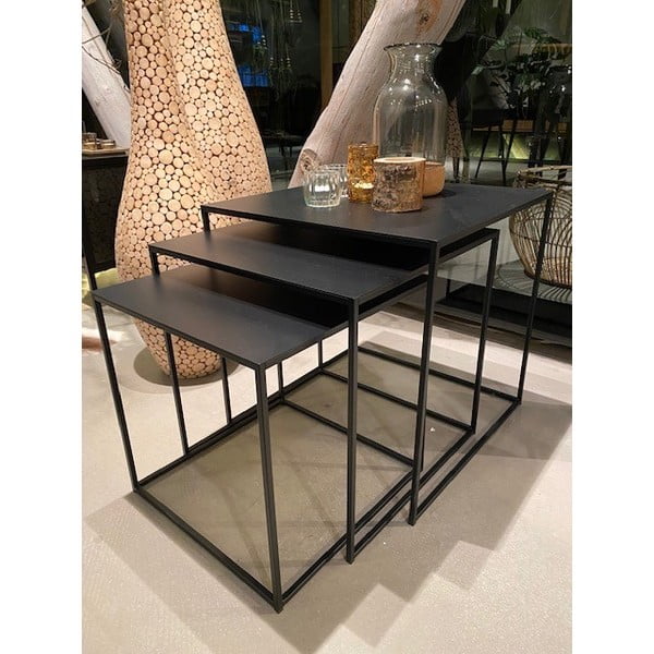 Crni metalni stolići za kavu u setu 3 kom 50x50 cm Pebble – Unique Furniture-image-2