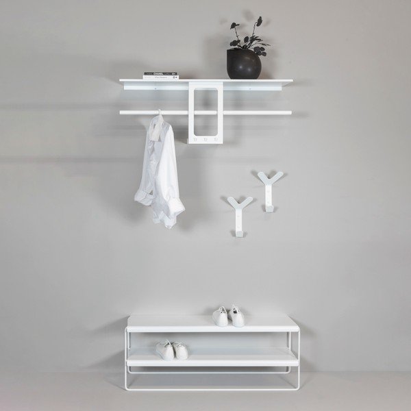 Bijela željezna zidna vješalica s policom 100 cm Luno Small – Spinder Design-image-4