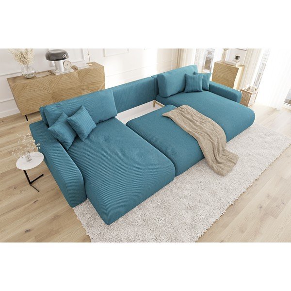 Tirkizna sklopiva/s prostorom za odlaganje kutna garnitura od samta Sara – Ropez-image-4