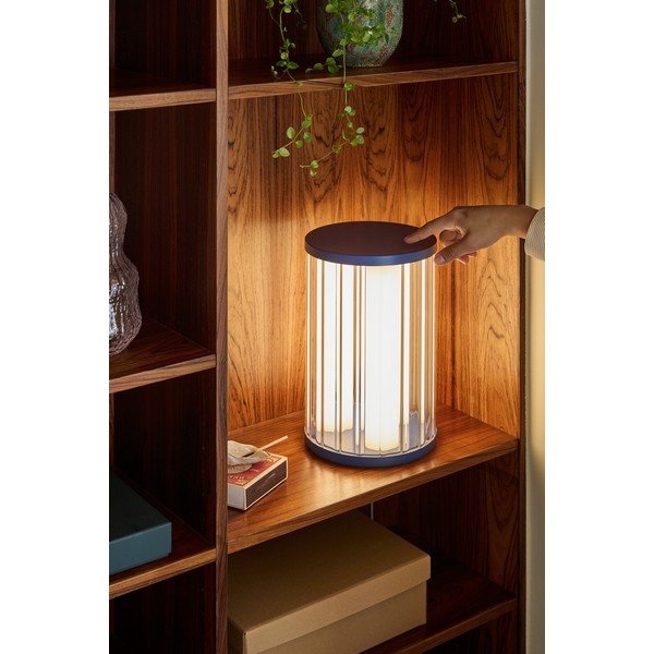 Plava staklena LED stolna lampa s mogućnosti zatamnjivanja (visina 30 cm) Aru – Hübsch-image-1