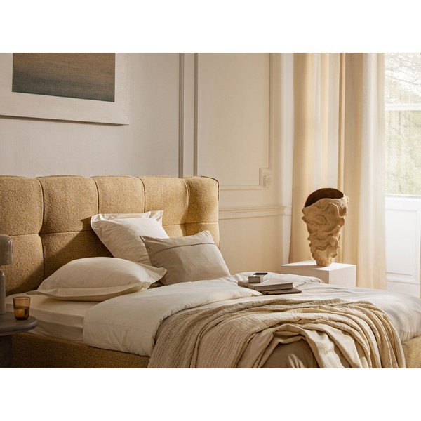 Bež tapecirani bračni krevet s prostorom za odlaganje s podnicom 200x200 cm Eric – Micadoni -image-1