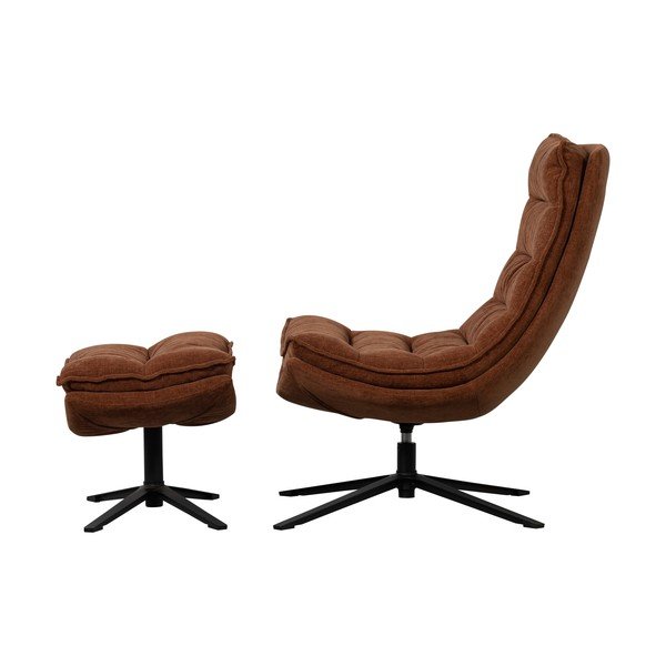 Smeđa okretna fotelja s naslonjačem za noge od šenila Kube – WOOOD-image-2