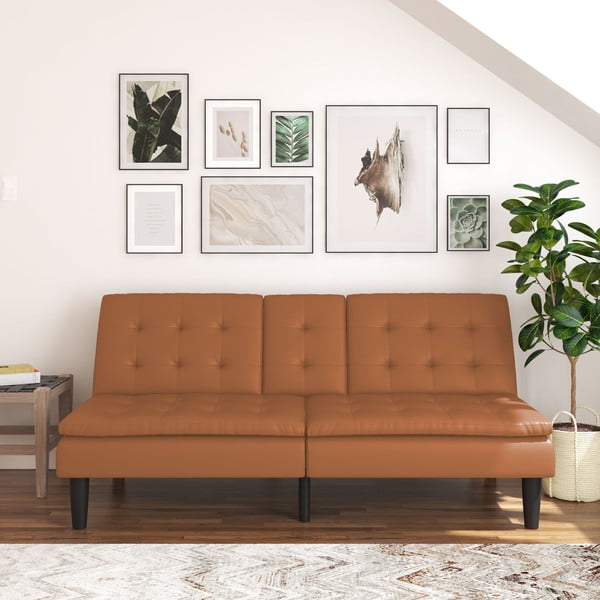 Konjak smeđa sklopiva sofa od imitacije kože 191 cm Maine – Støraa-image-4