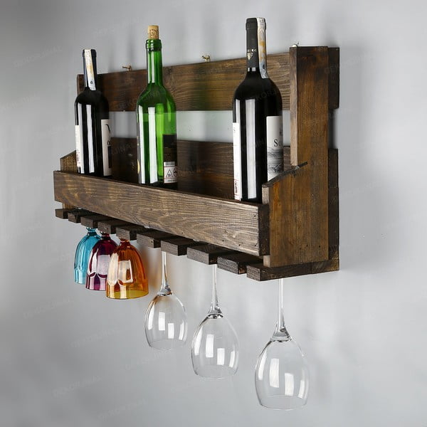 Ručno rađen stalak za vino i držač za čašice od masivnog drva Catalin Faina, 90 x 30 x 12 cm-image-1