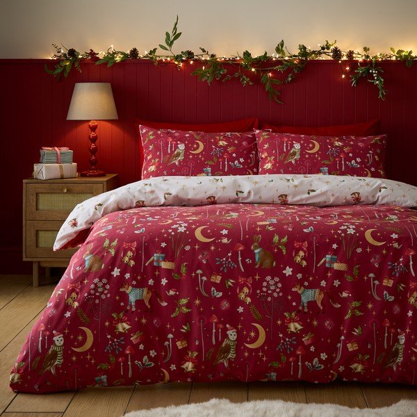 Crvena posteljina za krevet za jednu osobu 135x200 cm Christmas Enchanted Twilight – Catherine Lansfield-image-2