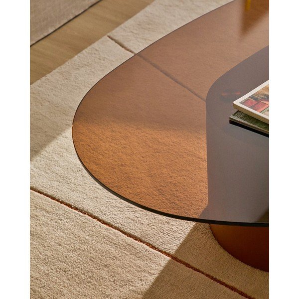 Smeđi stolić za kavu sa staklenom pločom stola 81x140 cm Olir – Kave Home-image-2