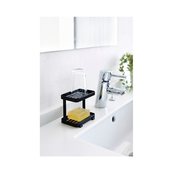 Crna posuda za sapun s prostorom za odlaganje YAMAZAKI Tower-image-2