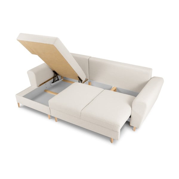 Bež sklopiva/s prostorom za odlaganje kutna garnitura od bouclé tkanine (s lijevim kutom/s ležaljkom) Kyoto – Cosmopolitan Design-image-3